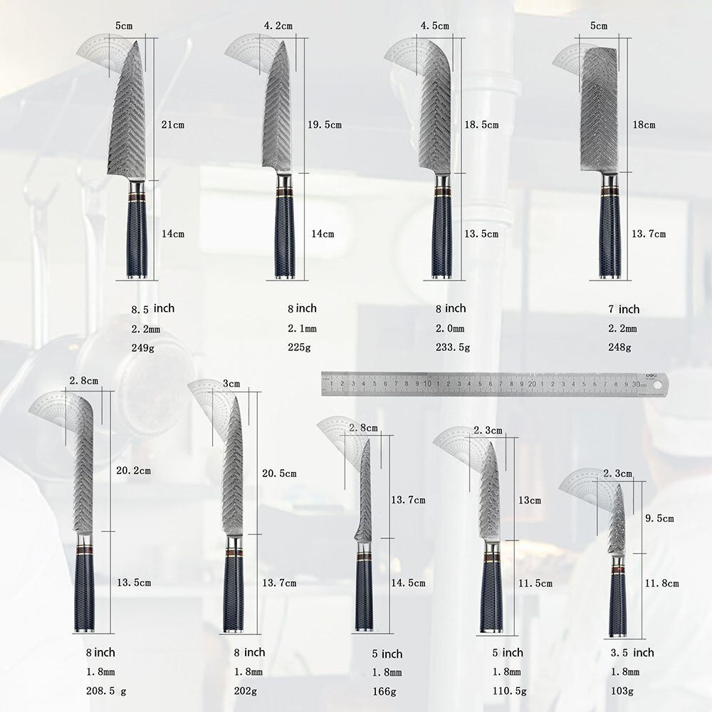 9Pcs Damascus Kitchen Knife Set