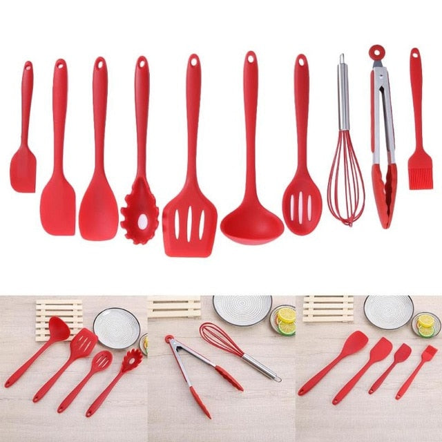 10Pcs Nonstick Utensils Set - Red