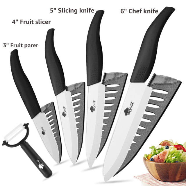 Ceramic Kitchen Knife Set with Peeler - Black