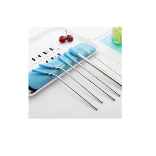 Stylish 6pcs Reusable Straw Set - Blue