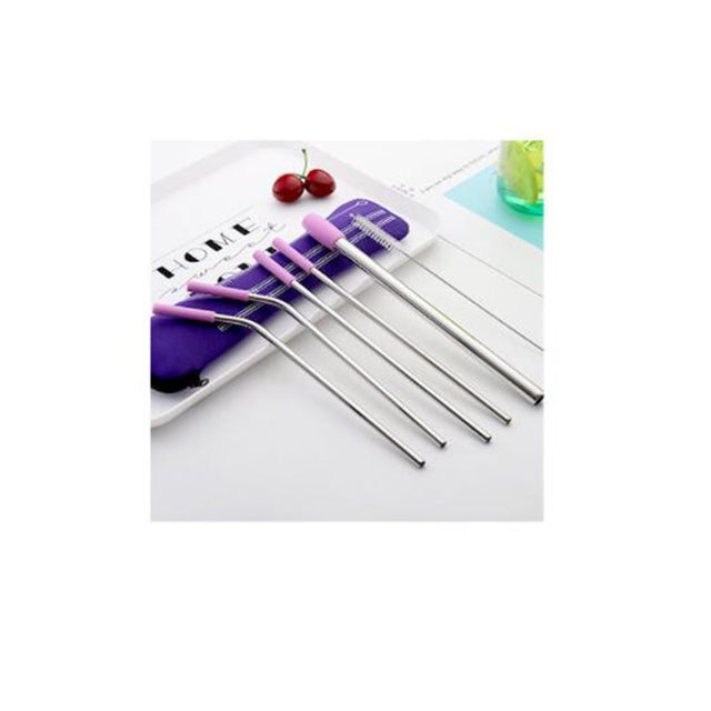 Stylish 6pcs Reusable Straw Set - Purple