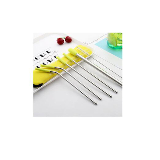 Stylish 6pcs Reusable Straw Set - Yellow