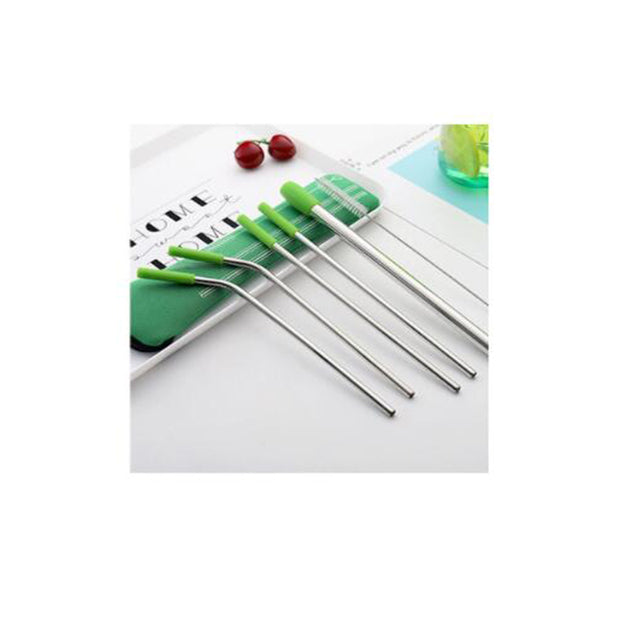 Stylish 6pcs Reusable Straw Set - Green