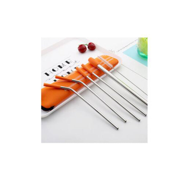 Stylish 6pcs Reusable Straw Set - Orange