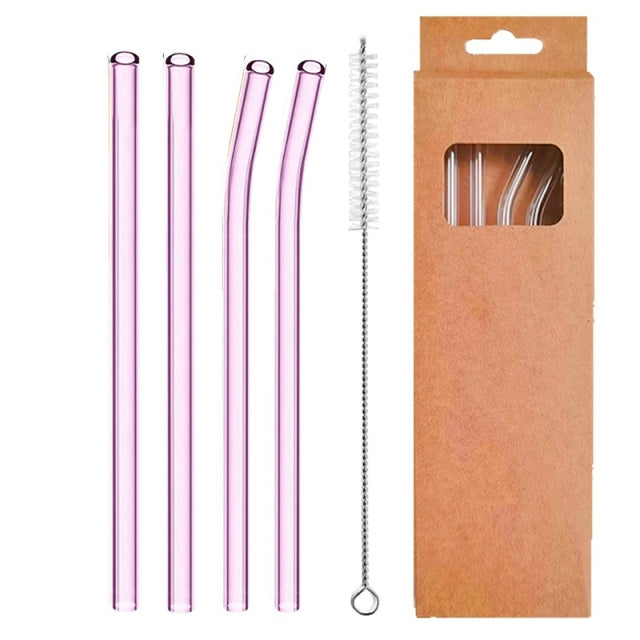 4 Pcs Reusable Glass Straws
