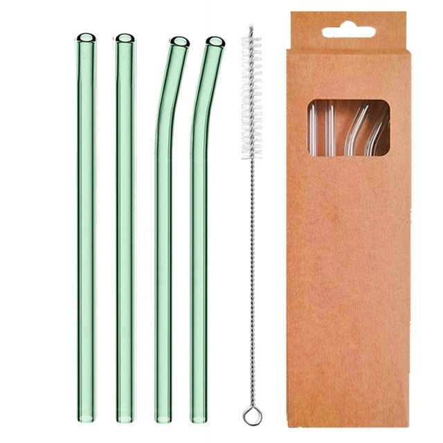 4 Pcs Reusable Glass Straws - Light Green