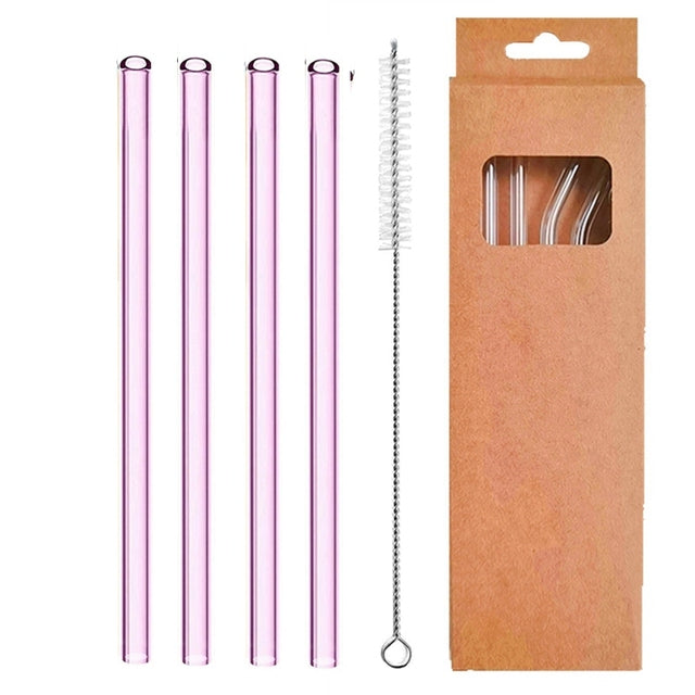 4 Pcs Reusable Glass Straws - Purple