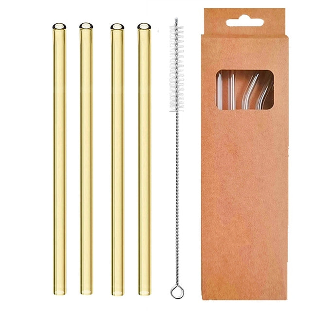 4 Pcs Reusable Glass Straws - Orange