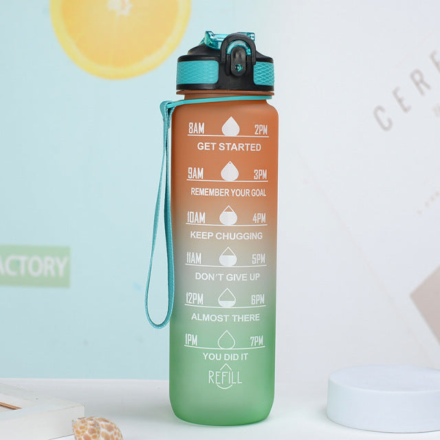 Motivational Water Bottle - Green Orange