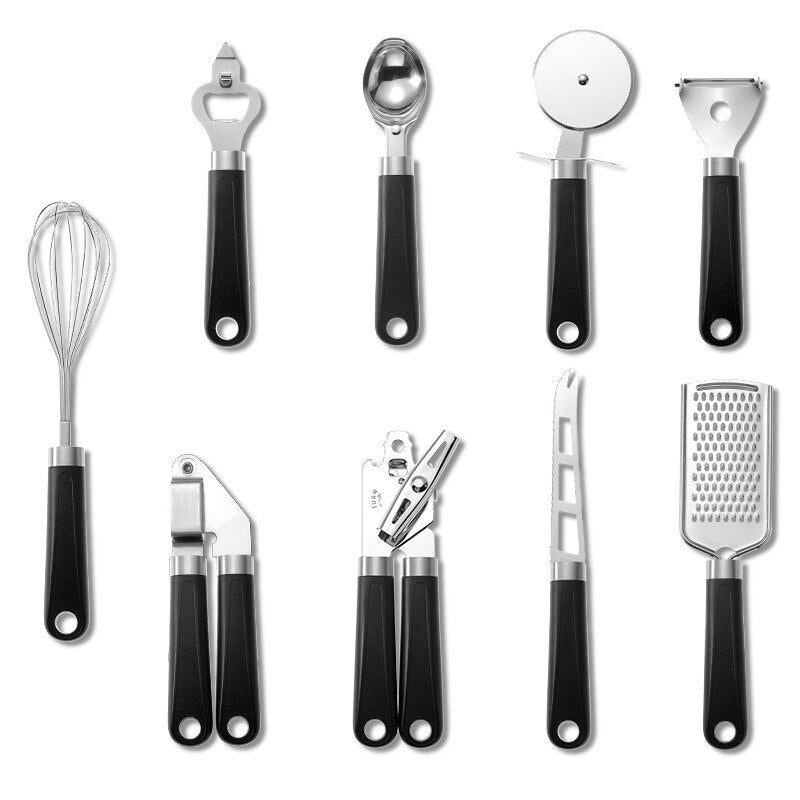 9 Pcs Stainless Steel Kitchen Utensil Set - Black