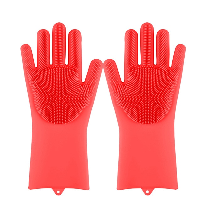 Magic Rubber Scrubbing Gloves - Red