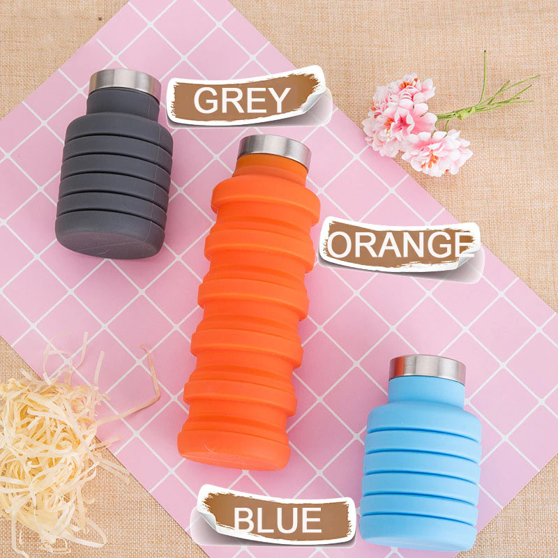 Portable Collapsible Silicone Water Bottle, Pink and Blue, Blue and Orange  - Pink/blue