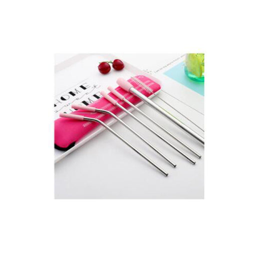 Stylish 6pcs Reusable Straw Set - Pink