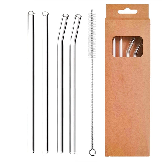 4 Pcs Reusable Glass Straws - Clear