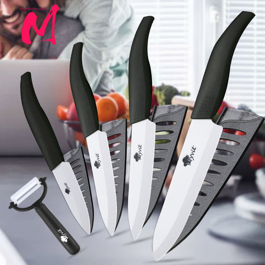 Ceramic Kitchen Knife Set with Peeler - Black